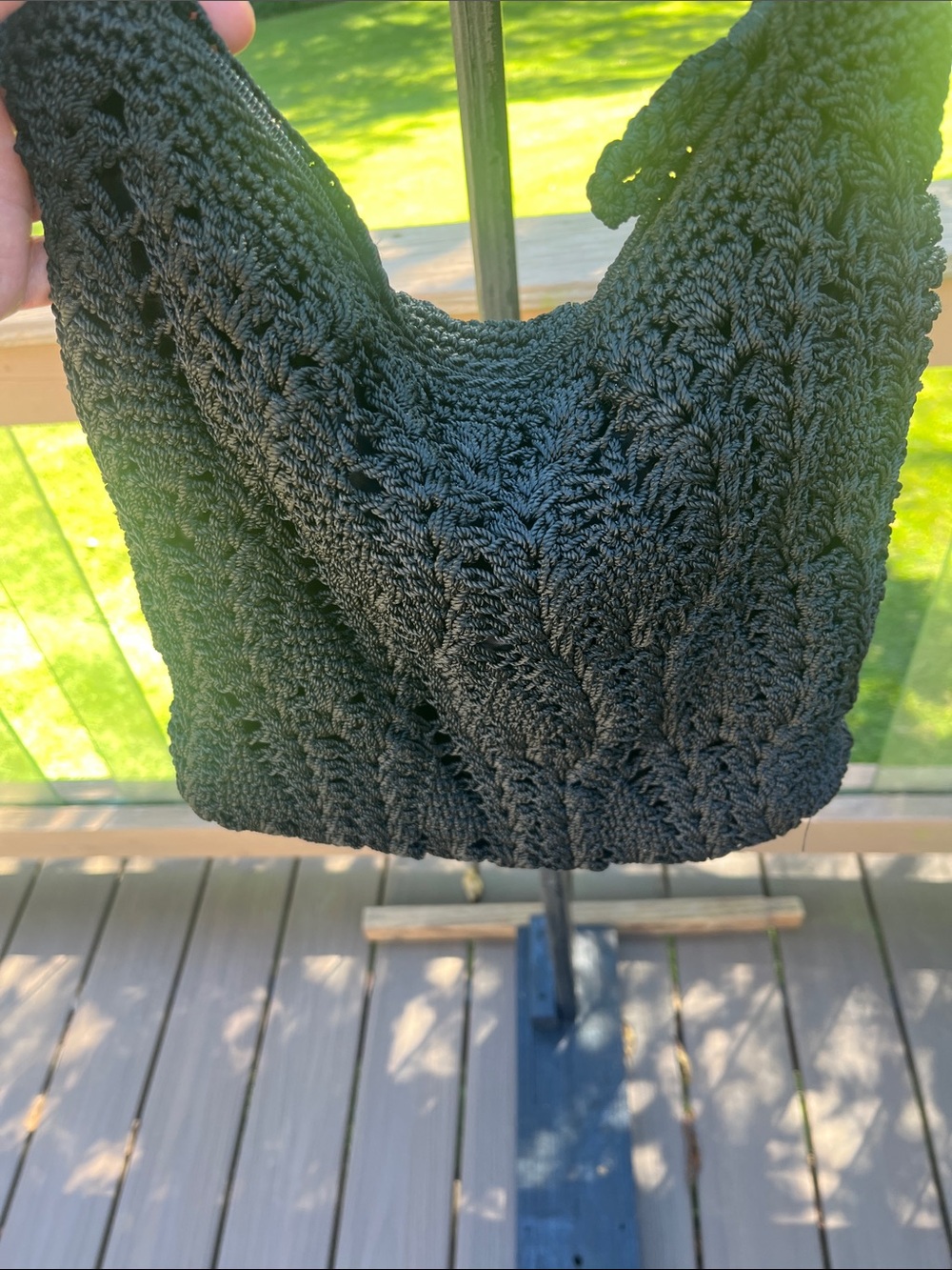 The SAK Black Crochet Shoulder Bag for Women - Classic Knit Tote - Picture 2 of 11